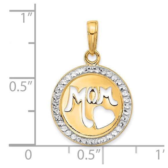 14K Gold and White Rhodium D/C MOM Cut-out Heart Pendant - Picture 2 of 4